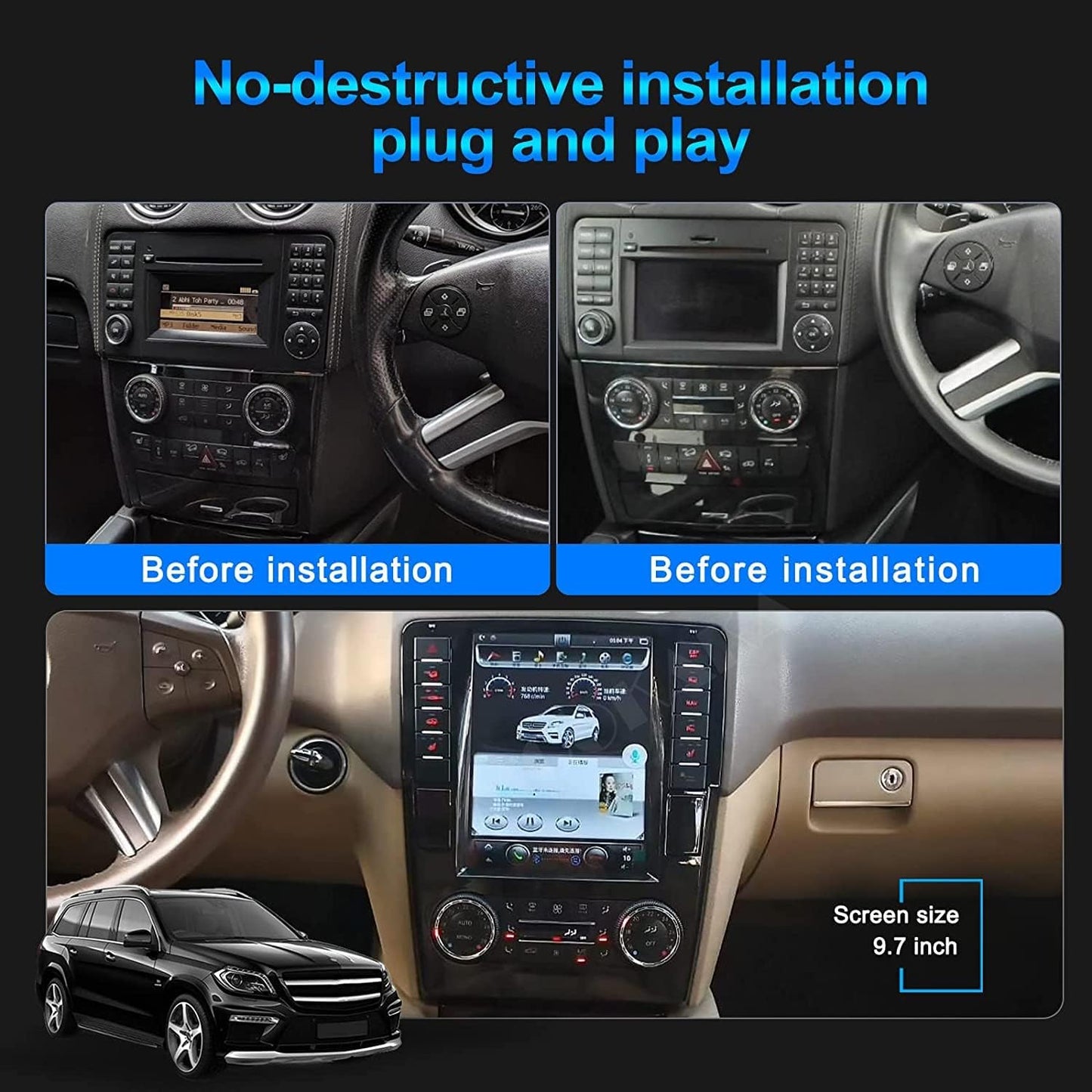 Roadnavier® | 10.4" Tesla-Style Android 14 for Mercedes ML & GL (W164/X164)