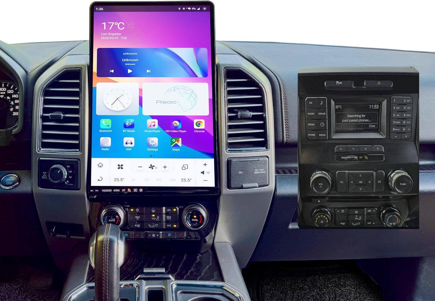 Ford F-150 / F-250 / F-350 | 2015–2019 | 16.8" Android Screen — Vertical, Wireless CarPlay