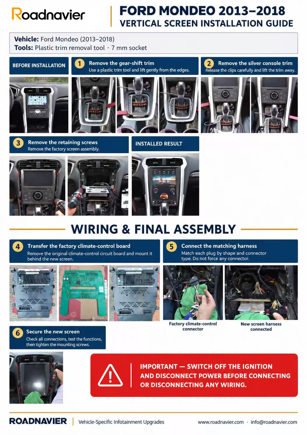 Ford Fusion 2013–2017 12.1-inch Android screen wiring and installation guide