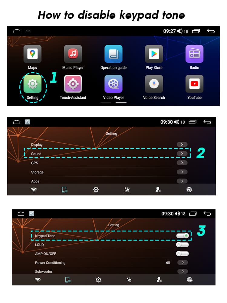 How to disable car android screen keypad beep tone