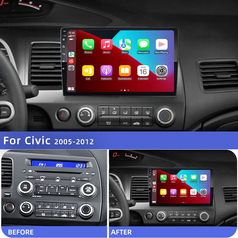 Radio estéreo para coche de 10 pulgadas con Android 12 Carplay para Honda Civic 8 (2005-2012), reproductor multimedia, navegación GPS, 2 DIN, 4G, audio y DVD. 
