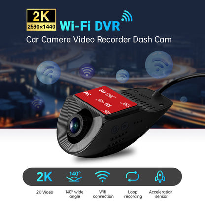 2K Quad HD Wi-Fi DVR car dash cam featuring 170 degree wide angle lens and loop recording