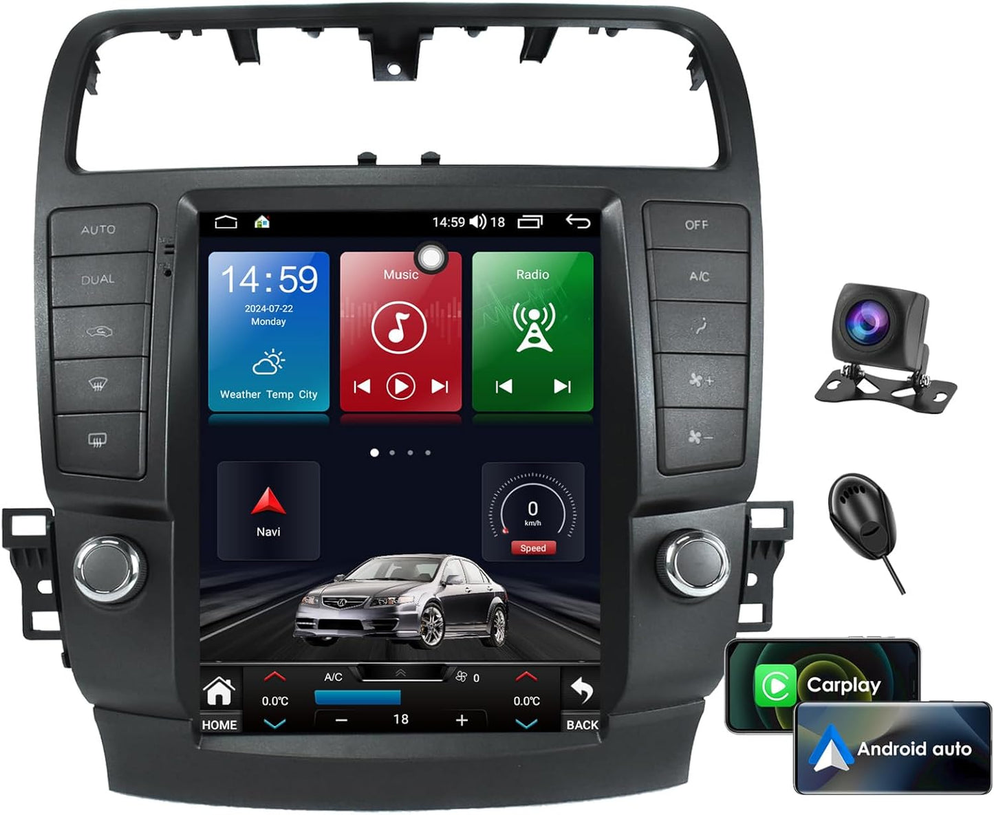 Acura TSX | 2004–2008 | 9.7" Android Screen — Vertical, Wireless CarPlay & Plug-and-Play