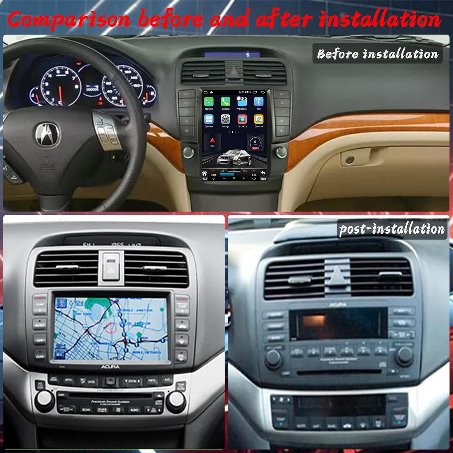 Acura TSX | 2004–2008 | 9.7" Android Screen — Vertical, Wireless CarPlay & Plug-and-Play