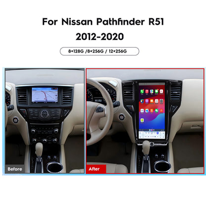 Nissan Pathfinder factory radio vs Roadnavier 14.8-inch Tesla-style Android screen upgrade