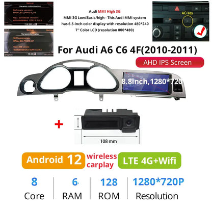 Audi A6 / A6L | 2006–2012 | 8.8" Android Screen — Wireless CarPlay & Android Auto