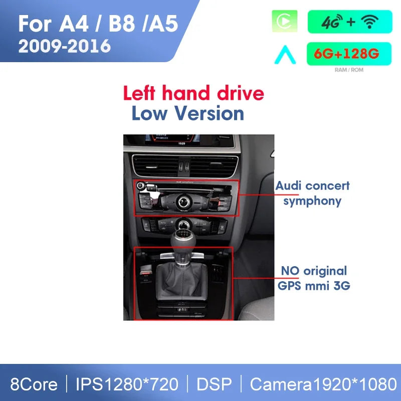 Audi A4 / A5 | 2009–2016 | 8.8" Android Screen — Wireless CarPlay & Android Auto
