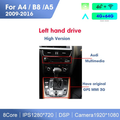 Audi A4 / A5 | 2009–2016 | 8.8" Android Screen — Wireless CarPlay & Android Auto