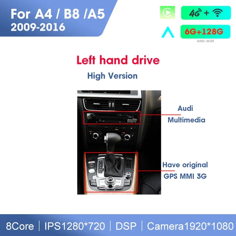 Audi A4 / A5 | 2009–2016 | 8.8" Android Screen — Wireless CarPlay & Android Auto