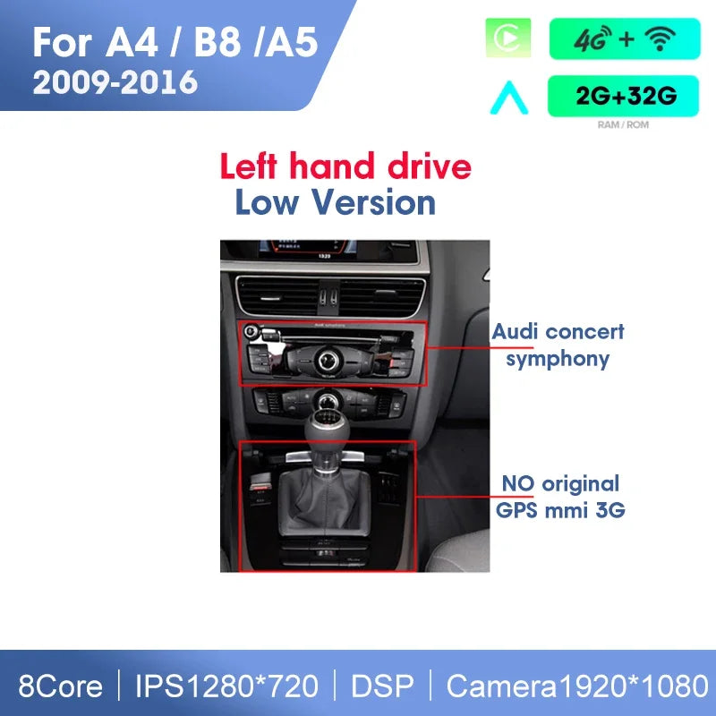 Audi A4 / A5 | 2009–2016 | 8.8" Android Screen — Wireless CarPlay & Android Auto