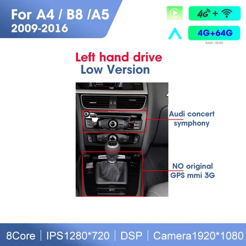 Audi A4 / A5 | 2009–2016 | 8.8" Android Screen — Wireless CarPlay & Android Auto