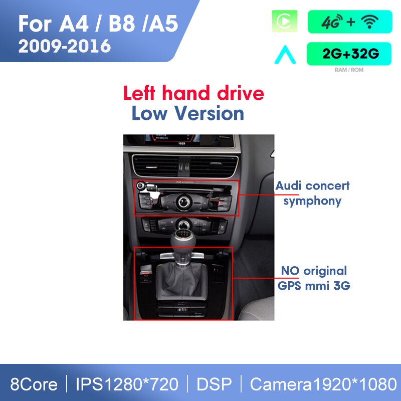 Audi A4 / A5 | 2009–2016 | 10.25" Android Screen — RHD, Wireless CarPlay