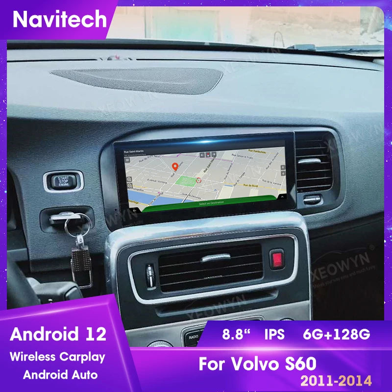 Android 13 Auto-Multimedia für Volvo S60 V60 2011–2014–2017 LHD-Autoradio 64 GB Videoplayer intelligenter Apple Carplay Headuniu Volvo S60 Volvo S60 T5 Volvo S60 T8 