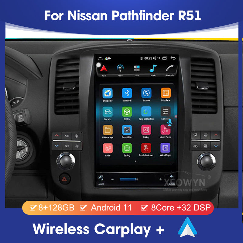 Tesla-style 12.1 inch Android screen installed in Nissan Pathfinder R51 2010 interior