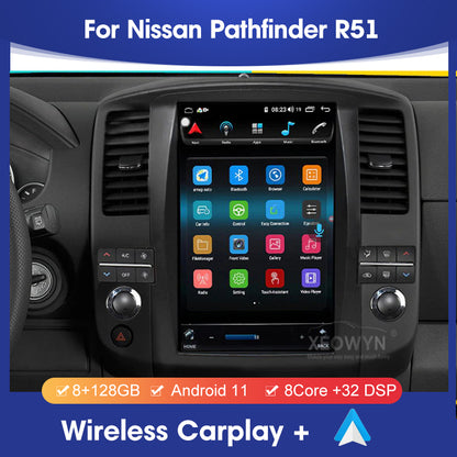 Tesla-style 12.1 inch Android screen installed in Nissan Pathfinder R51 2010 interior