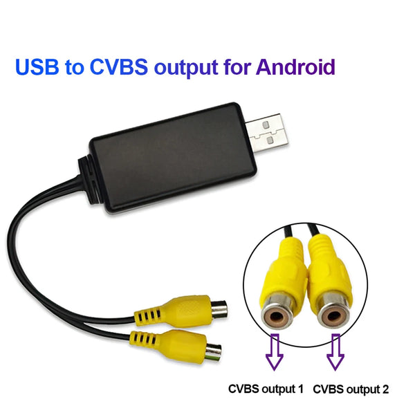 USB to Cvbs Video output Adapter to RCA interface Cable usb input 2 port vedio outbut to Car Radio Accessories Android TV Player