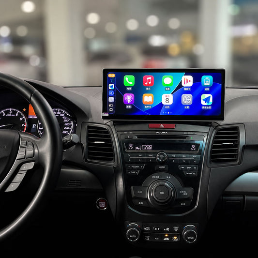 12.3 inch Android screen upgrade for Acura RDX 2013-2018 showing wireless Apple CarPlay menu grid on dashboard