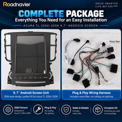 Acura TL 2004-2008 9.7 inch Android screen with vehicle-specific plug-and-play wiring harness