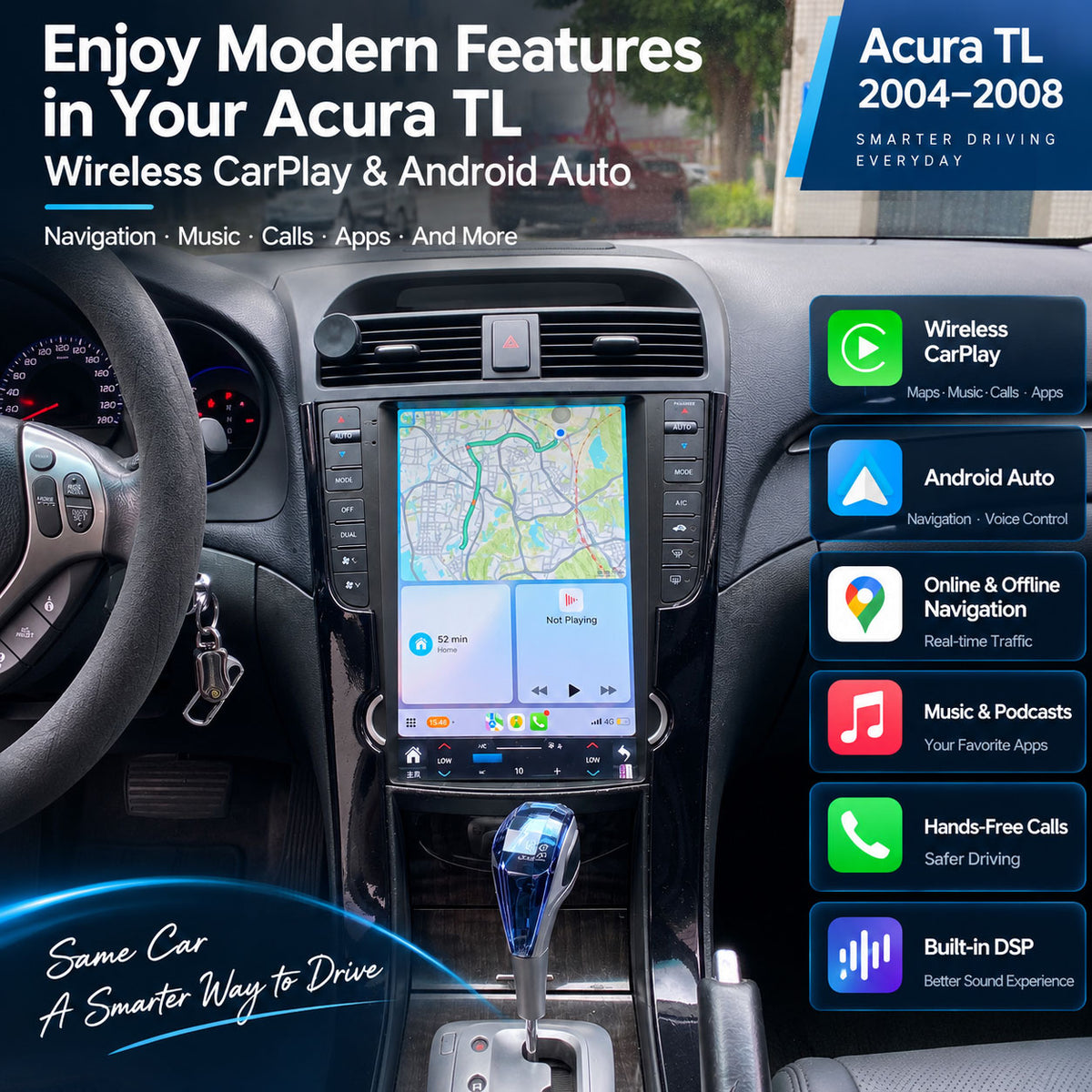Acura TL 2004-2008 12.1 inch screen with wireless CarPlay, Android Auto, navigation and DSP