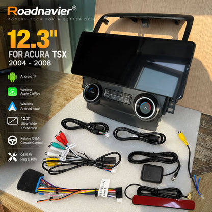 Acura TSX 2004-2008 12.3 inch Android screen with vehicle-specific wiring and accessories