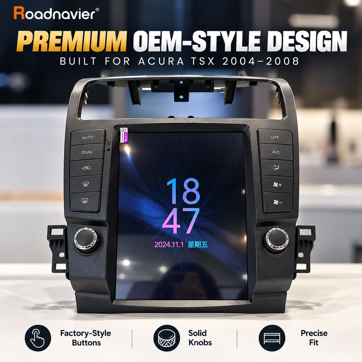 Acura TSX 2004-2008 9.7 inch Android screen OEM-style design front view