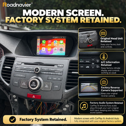 Acura TSX 2009-2014 Android screen upgrade retaining factory head unit, A/C information, audio system and reverse camera