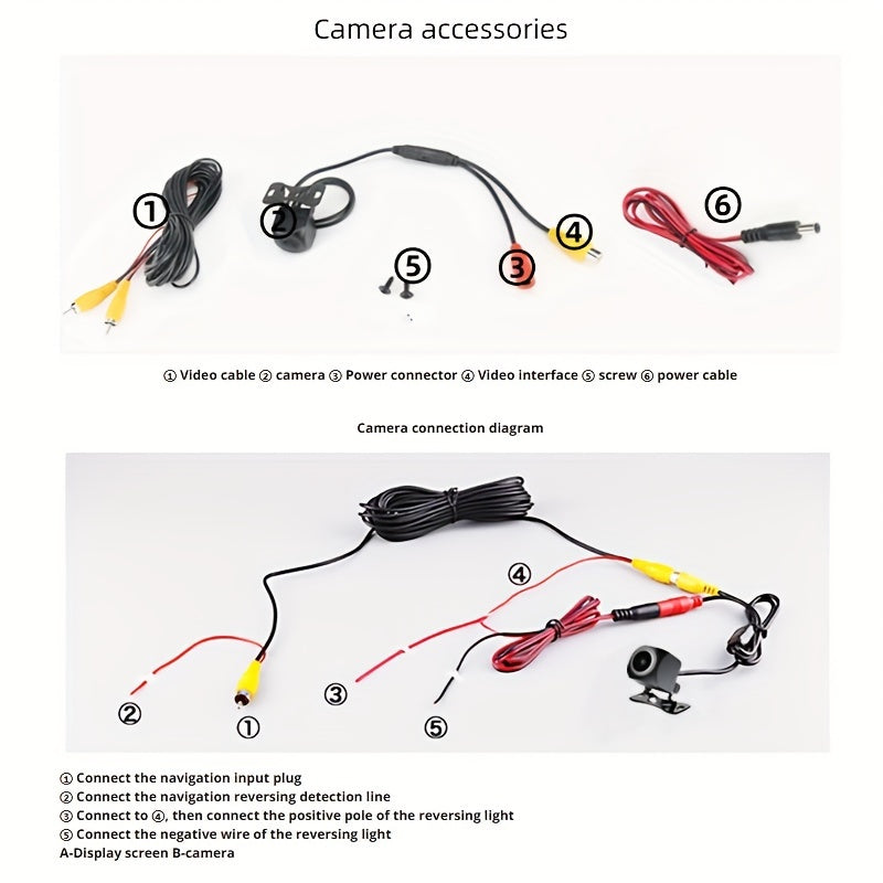 Car rear view camera complete accessories and step-by-step installation wiring diagram