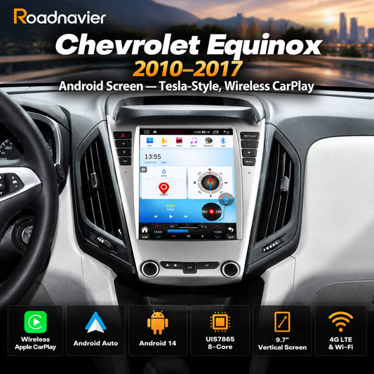 Chevrolet Equinox 2010–2017 9.7-inch Tesla-style Android screen with wireless Apple CarPlay and Android Auto