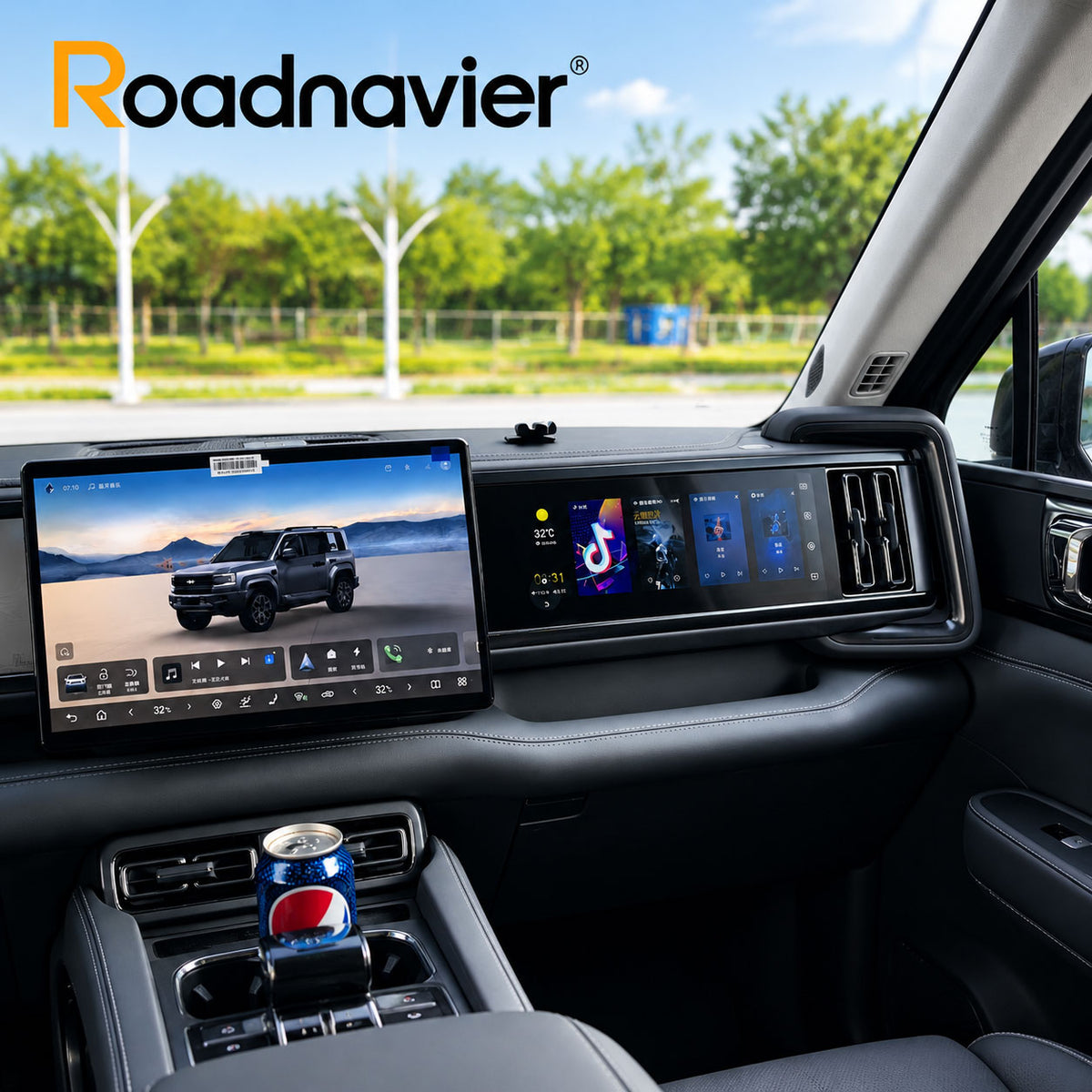 Roadnavier passenger screen upgrade installed in the Denza B5 SUV interior