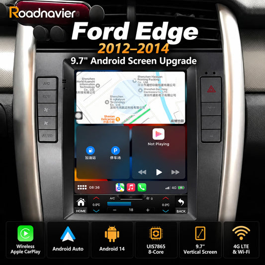 Ford Edge 2012–2014 9.7-inch Android 14 screen upgrade with wireless Apple CarPlay and Android Auto
