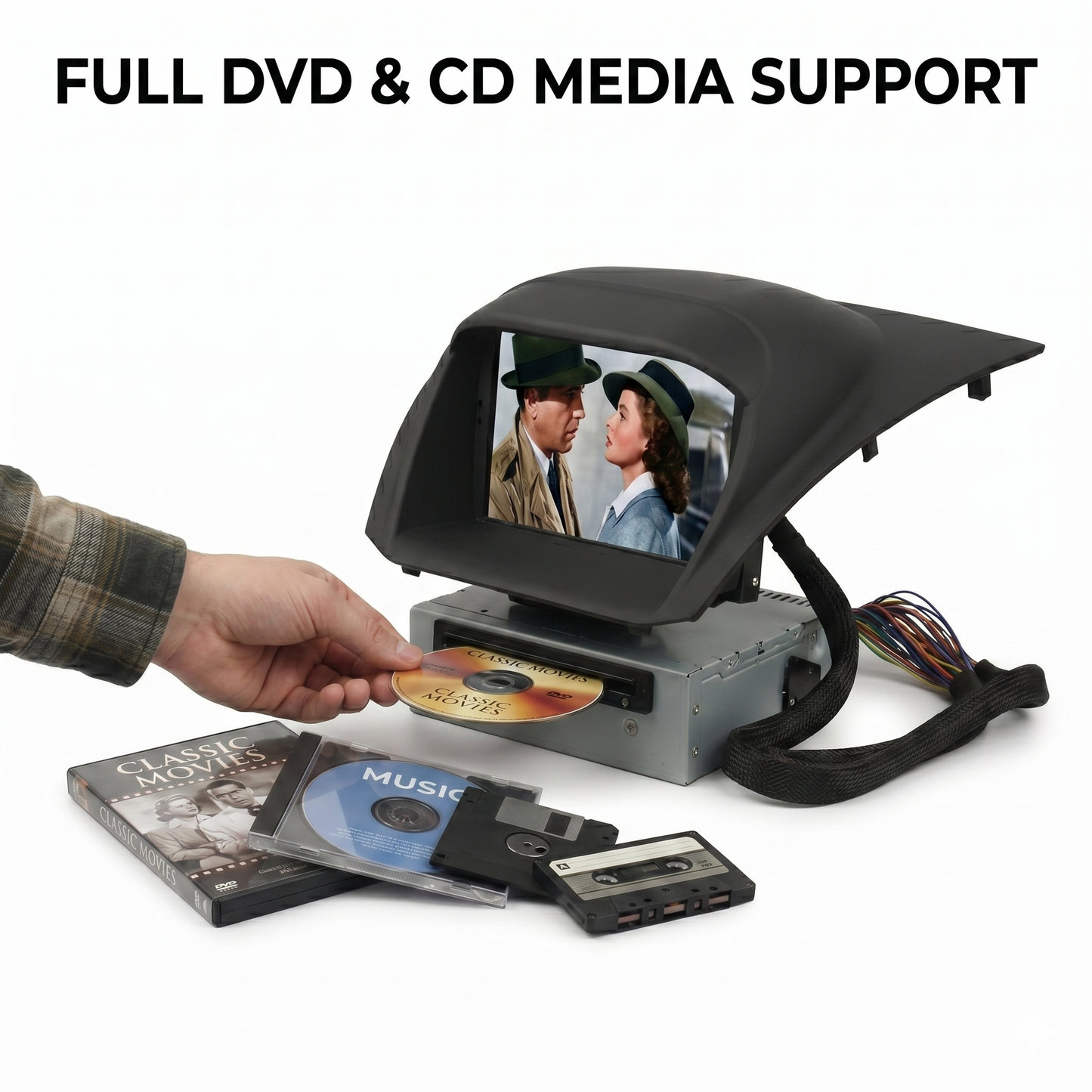Inserting CD disc into the dedicated optical drive loader of Ford Fiesta Android multimedia system
