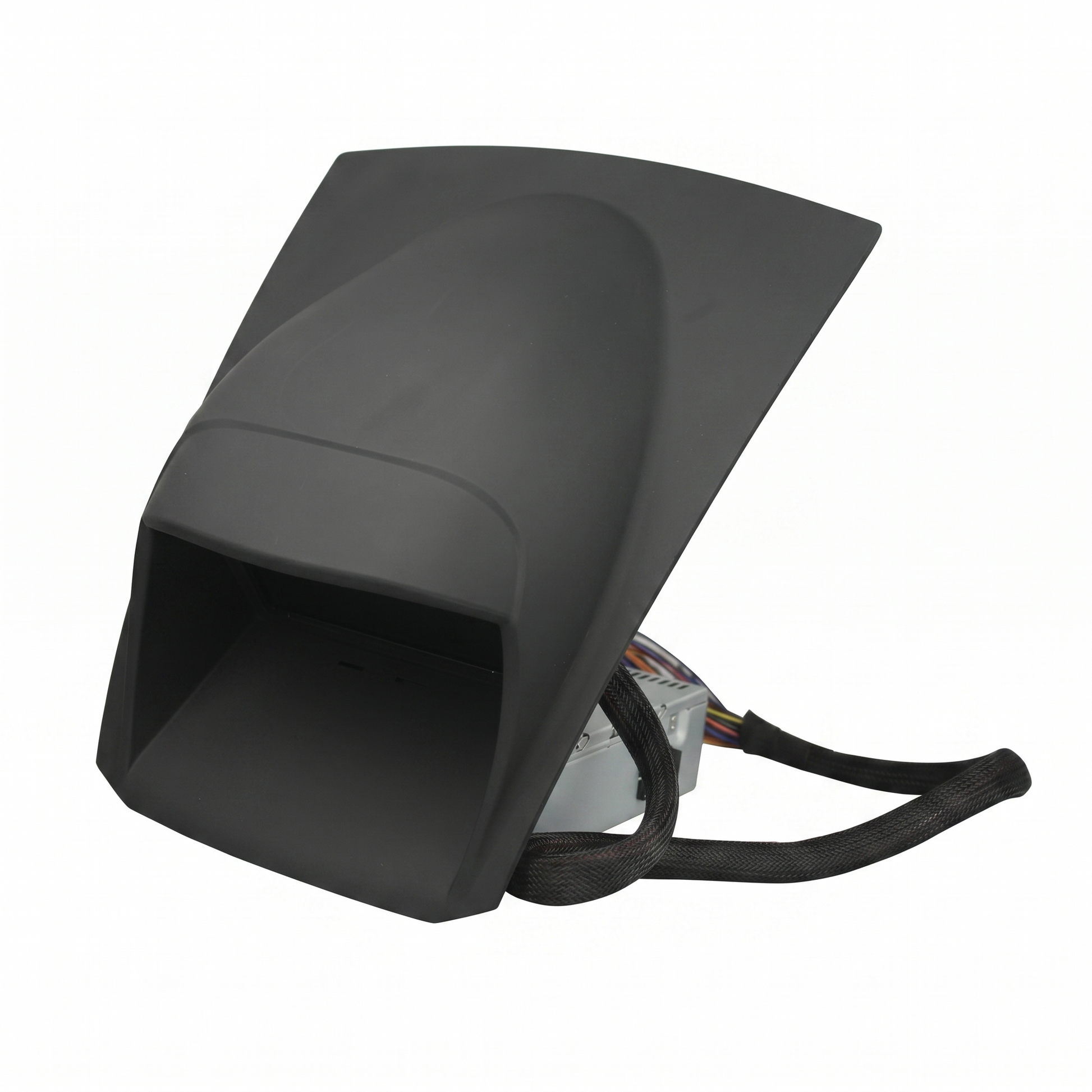 Side profile view of Ford Fiesta Android radio main housing and aluminum heat-sink chassis