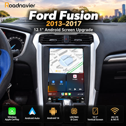 Ford Fusion 2013–2017 12.1-inch Android screen upgrade with wireless Apple CarPlay and Android Auto