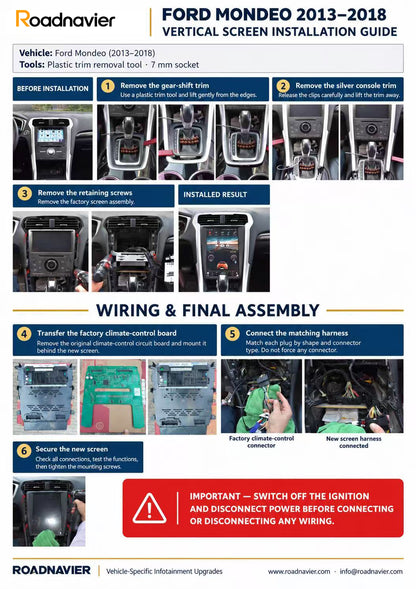 Ford Fusion 2013–2017 12.1-inch Android screen wiring and installation guide