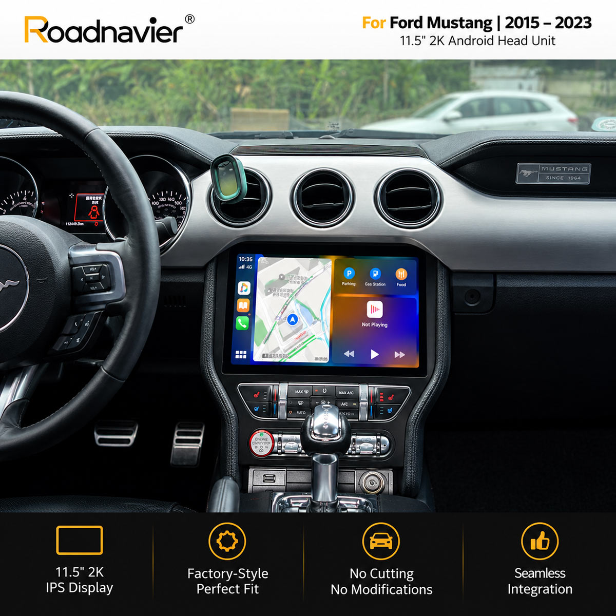 11.5-inch 2K Android touchscreen installed in Ford Mustang 2015-2023