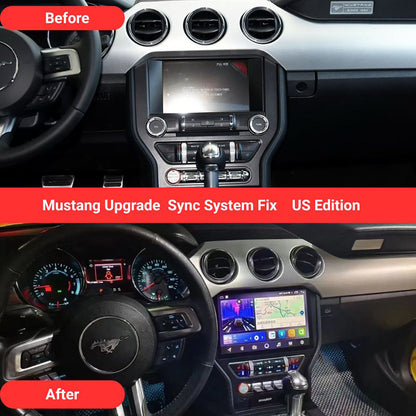 Ford Mustang 2015-2023 factory screen and 11.5-inch Android screen upgrade before and after