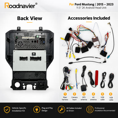 Ford Mustang 2015-2023 Android head unit rear connections and vehicle-specific wiring kit