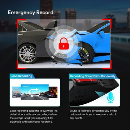 Automatic G-sensor emergency collision file lock, loop recording, and built-in microphone recording for car DVR