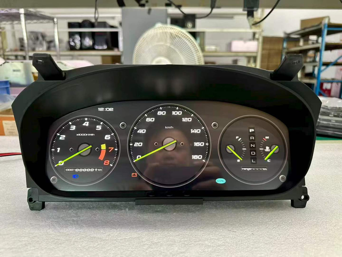 Honda Civic EK digital cluster with OEM-style black gauge display