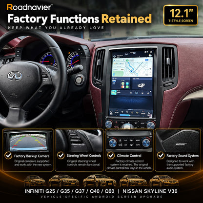 Infiniti G37 Android screen retaining factory backup camera, steering wheel controls, climate control and factory sound system
