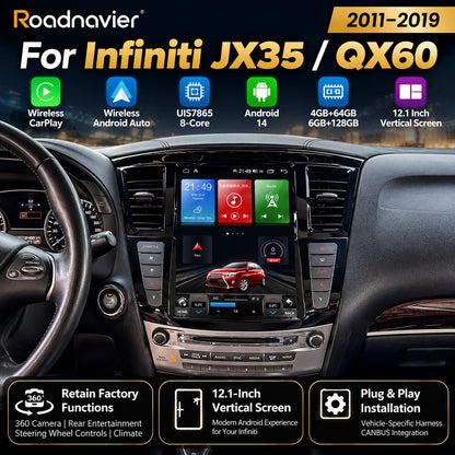 Infiniti JX35 QX60 2011-2019 12.1 inch Android 14 head unit with wireless CarPlay and Android Auto