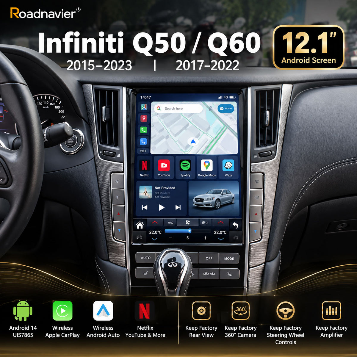 Infiniti Q50 2015-2023 Q60 2017-2022 12.1 inch Android screen upgrade