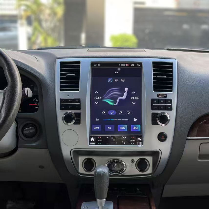 Digital AC climate control touch interface on Infiniti QX56 Android screen upgrade