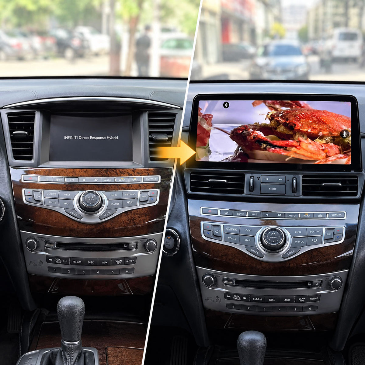 Infiniti QX60 JX35 factory screen before and after 12.3 inch Android screen upgrade