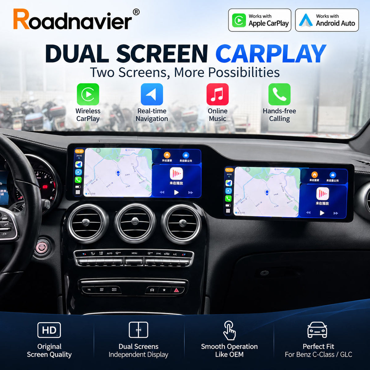 Mercedes-Benz W205 X253 dual-screen upgrade with wireless Apple CarPlay