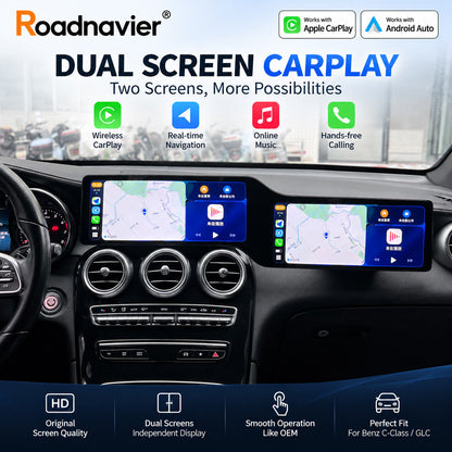 Mercedes-Benz W205 X253 dual-screen upgrade with wireless Apple CarPlay