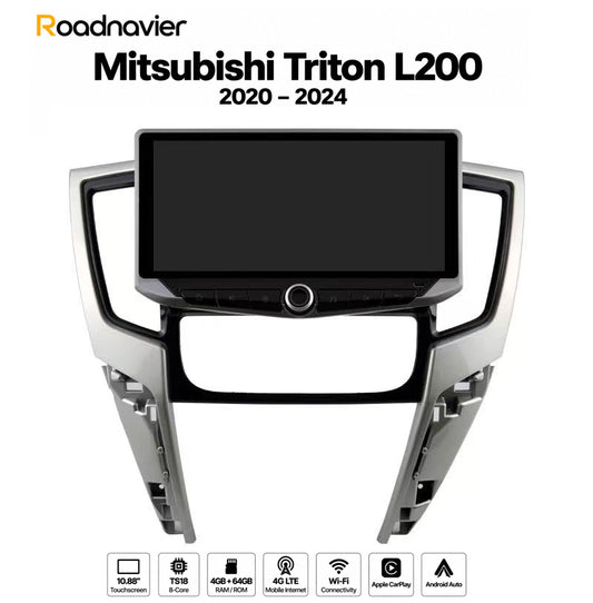 Roadnavier 10.88-inch Android head unit with dashboard frame for Mitsubishi Triton L200 2020–2024 automatic climate control models
