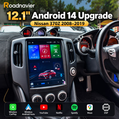 Nissan 370Z 12.1 inch Android 14 head unit with wireless CarPlay Android Auto and apps