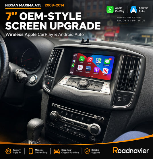 Nissan Maxima A35 2009-2014 7 inch OEM-style Android screen upgrade with wireless Apple CarPlay and Android Auto
