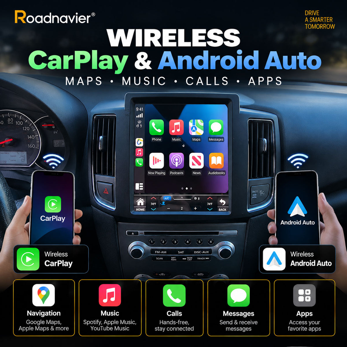 Nissan Maxima A35 2009-2014 wireless Apple CarPlay and Android Auto screen